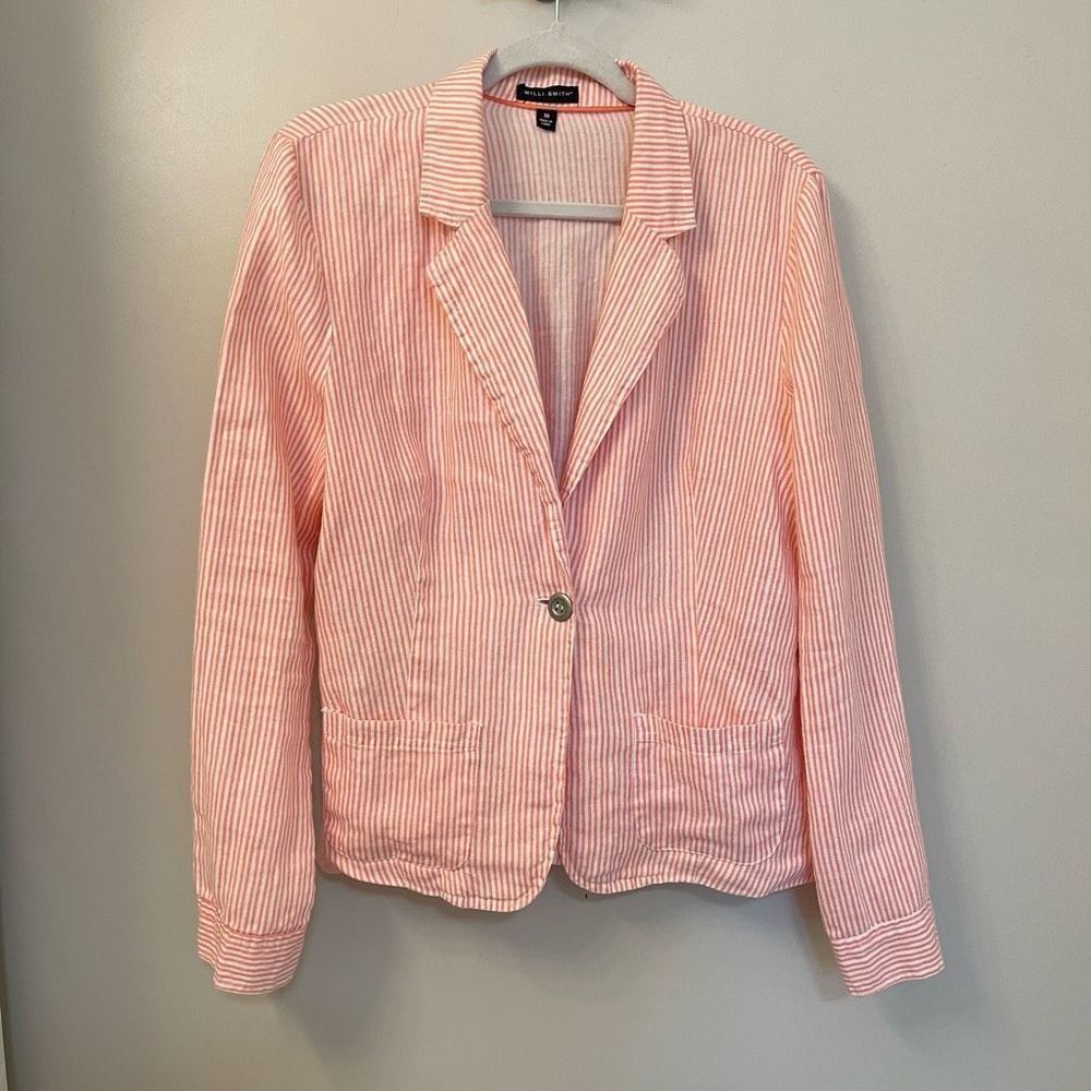Willy Smith Women Jacket Cotton Striped Pockets Blazer Sz 10